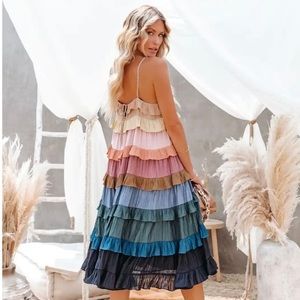 Vici Autumn Tones ruffle tiered multicolor midi dress